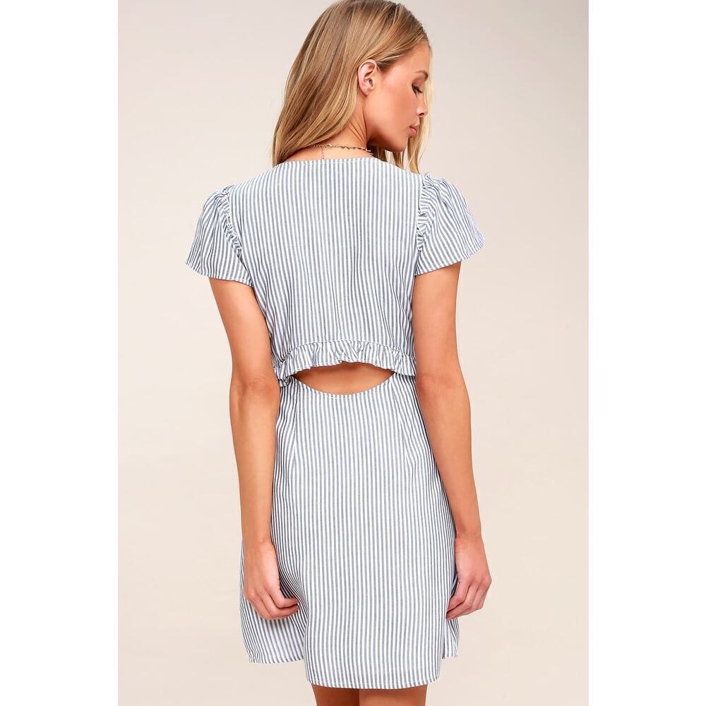 Lulu’s Seaport Blue and White Striped Tie-Front Dress XS - Picture 4 of 11